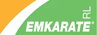 Logotipo da marca Emkarate RL em verde, exibido no carrossel de marcas parceiras.